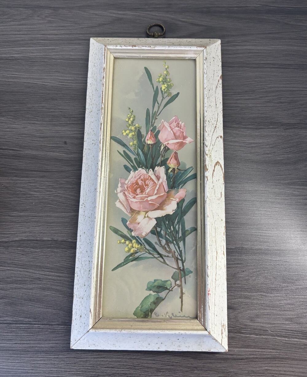 Vintage Pink Rose Floral Print Turner Wall Accessory Framed Art Mid Century AsIs